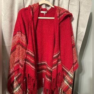 Simply Noelle Red Fringed Poncho